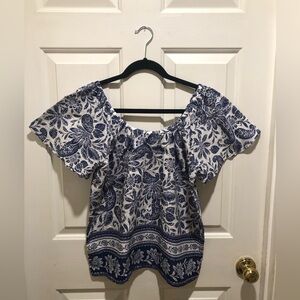 LOFT 100% cotton blue and white top. Size small.